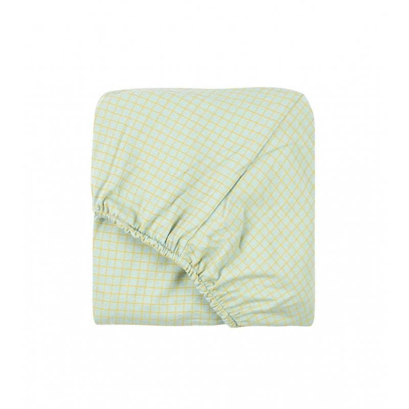 STORIES FITTED JERSEY SHEET - 70 x 140cm - Green lemon grid