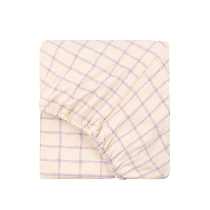 STORIES FITTED JERSEY SHEET - 70 x 140cm - Powder mauve grid