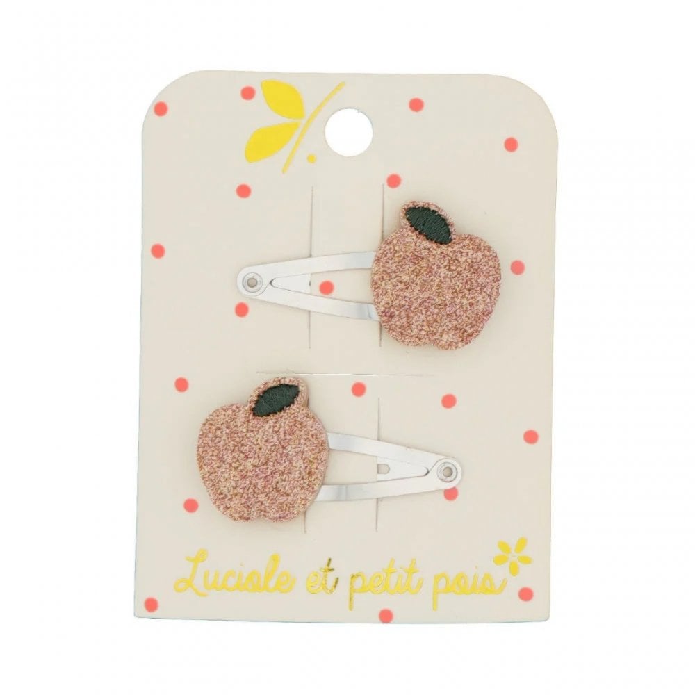 2 MINI APPLE HAIR CLIPS - GLITTER
