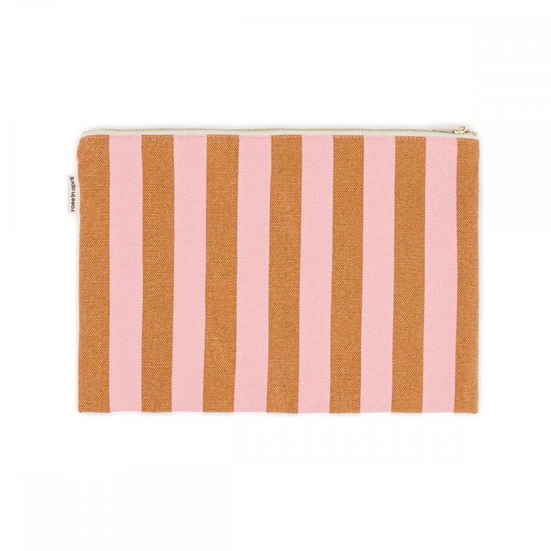LILI LARGE FLAT POUCH - Stripes Caramel / Strawberry