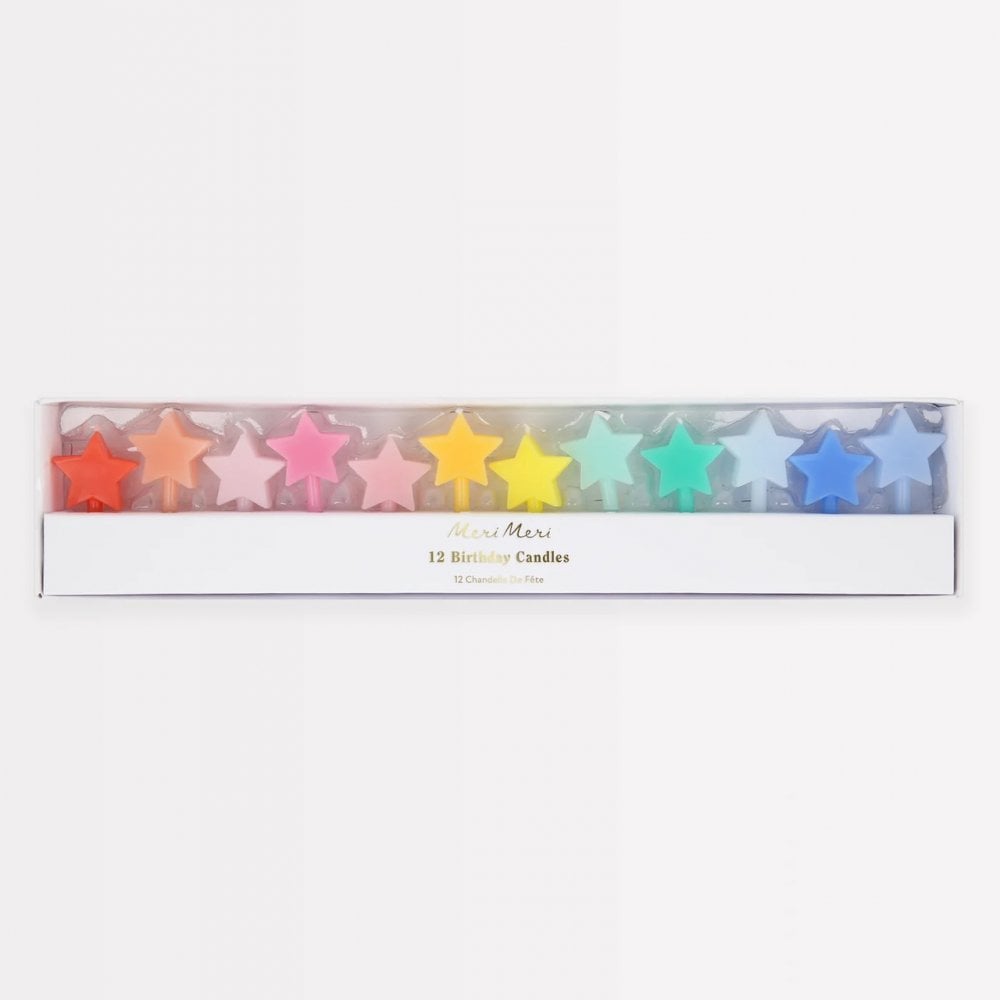 12 RAINBOW STAR SHAPED CANDLES