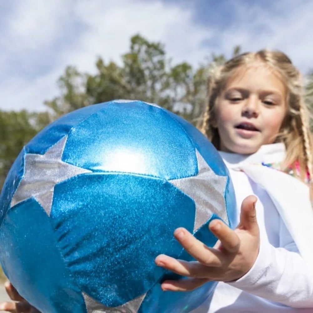 XL FABRIC PLAY BALL 30cm - BLUE WITH SILVER STARS