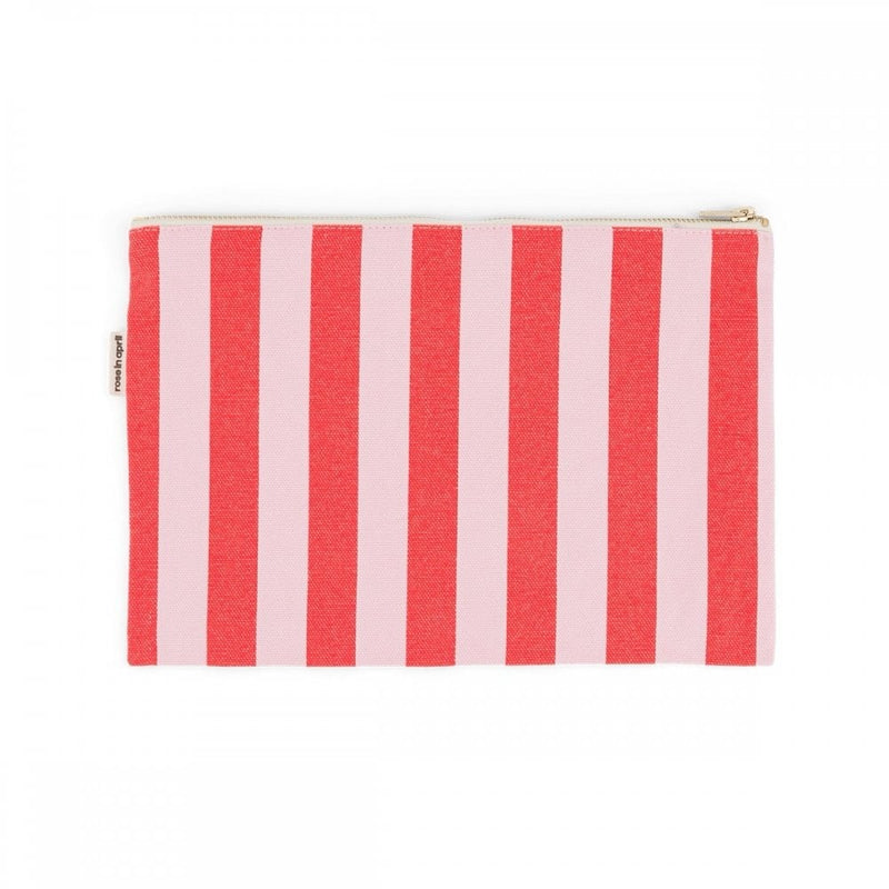 LILI LARGE FLAT POUCH - Stripes Tomato / Candy Pink