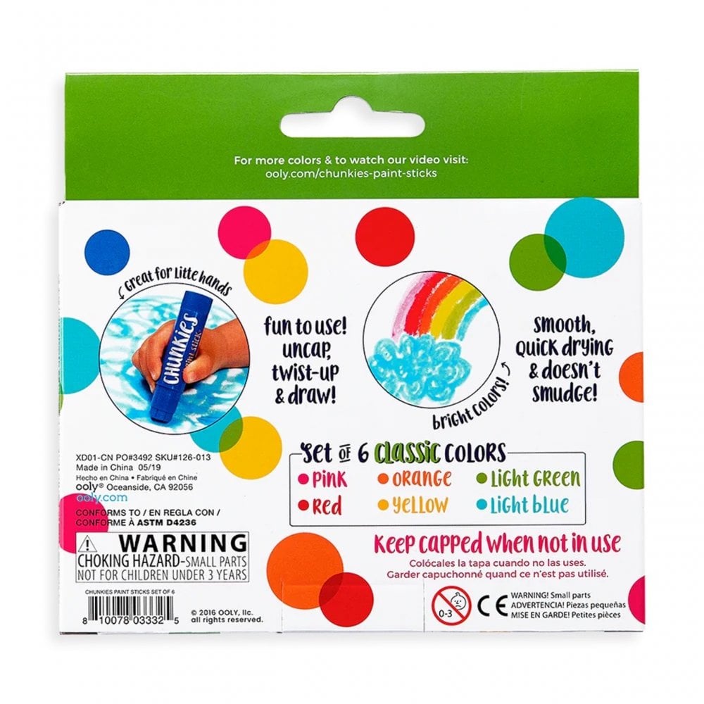 CHUNKIES PAINT STICKS - 6 CLASSIC COLOURS (3 YEARS+)