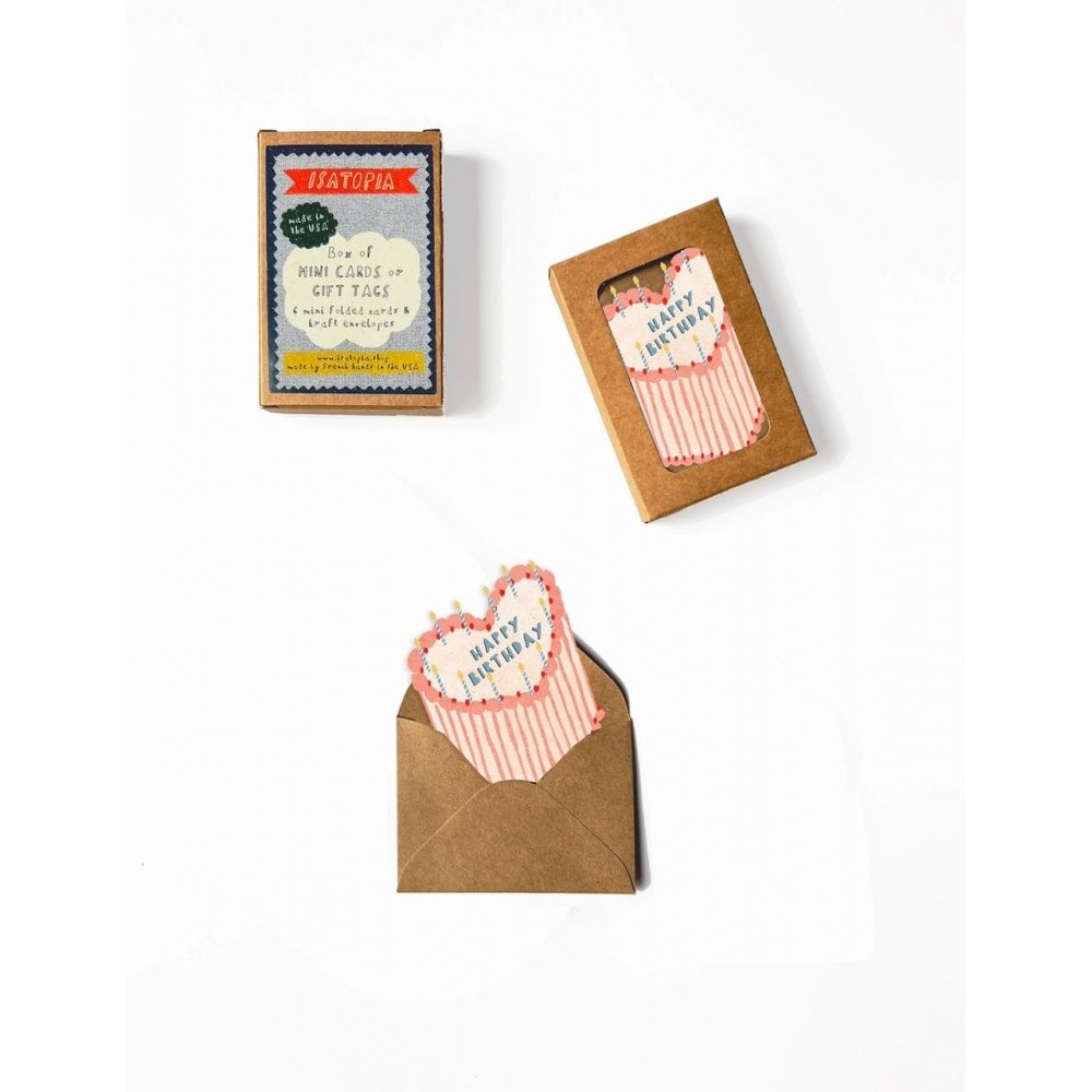 6 MINI CARDS - HEART BIRTHDAY CAKE