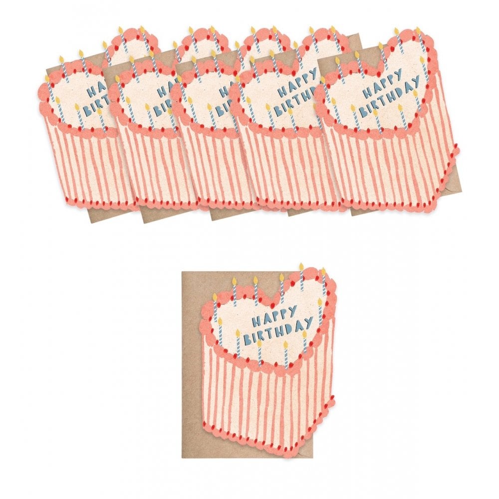 6 MINI CARDS - HEART BIRTHDAY CAKE