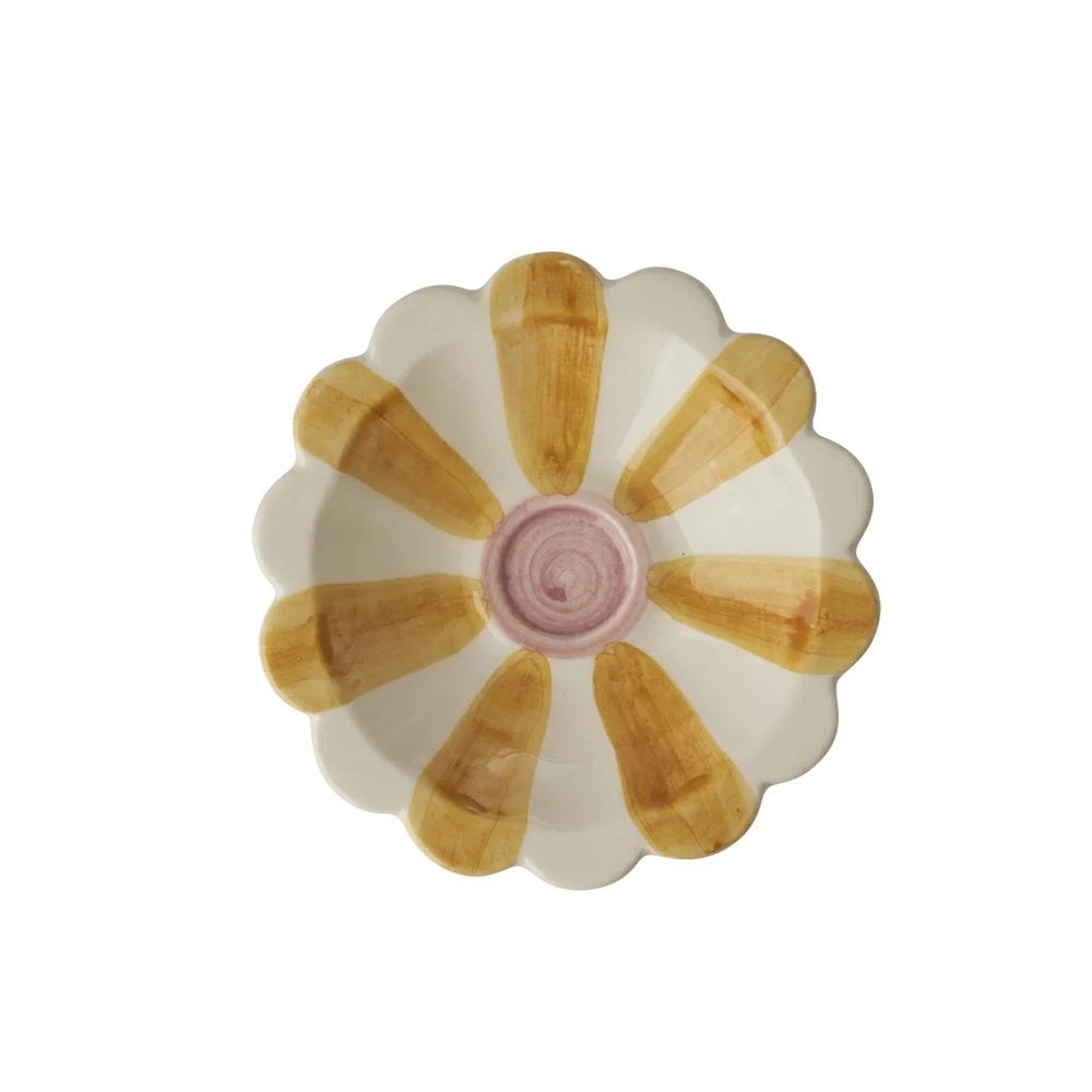 SMALL CERMAIC FLOWER DIPPING BOWL  HAND PAINTED STRIPES