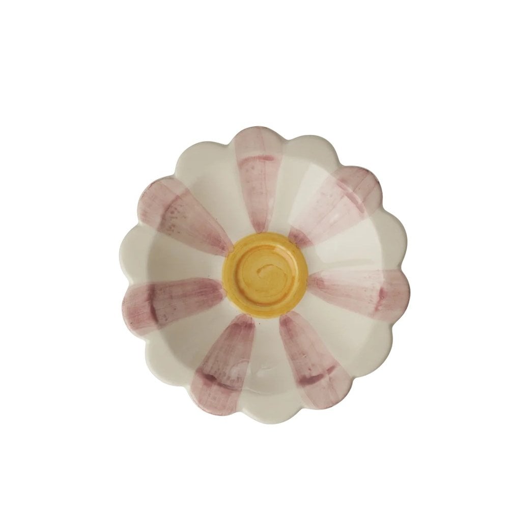 SMALL CERMAIC FLOWER DIPPING BOWL  HAND PAINTED STRIPES