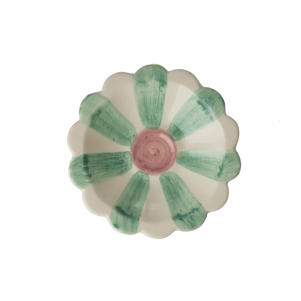 SMALL CERMAIC FLOWER DIPPING BOWL  HAND PAINTED STRIPES
