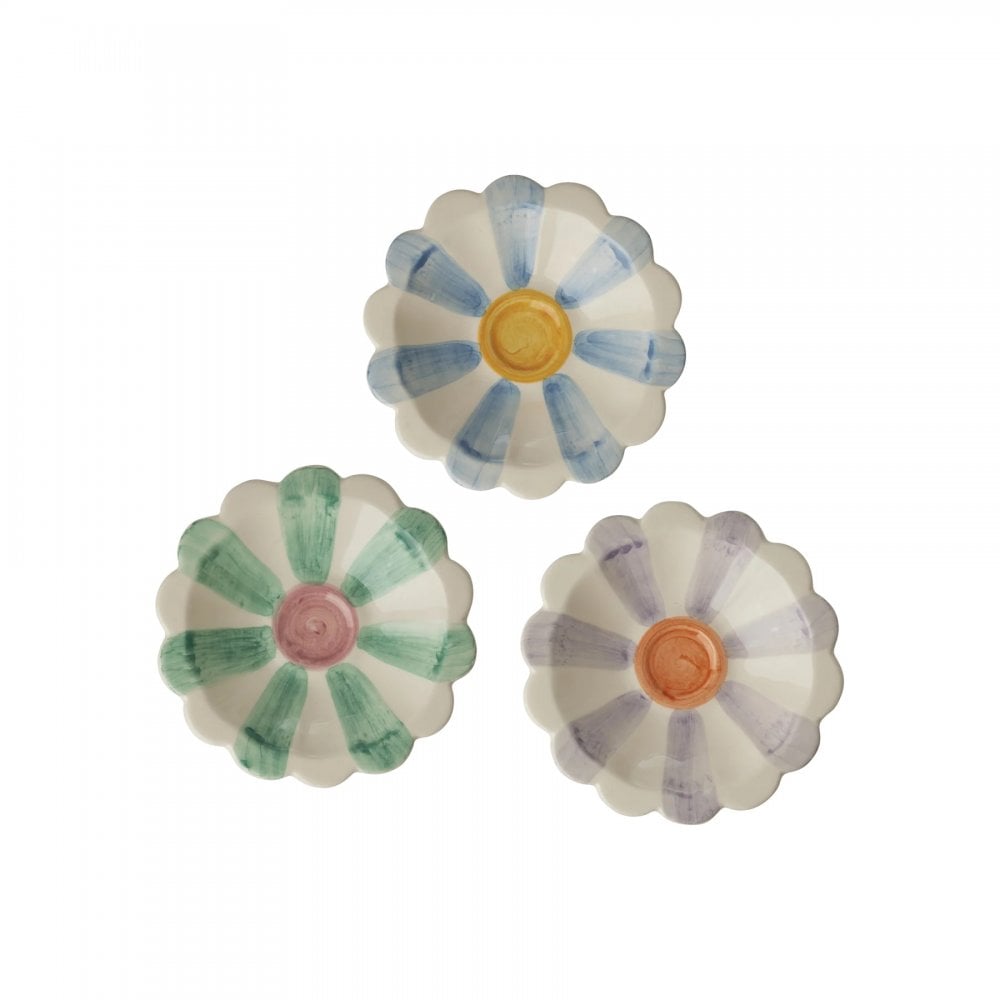 SMALL CERMAIC FLOWER DIPPING BOWL  HAND PAINTED STRIPES