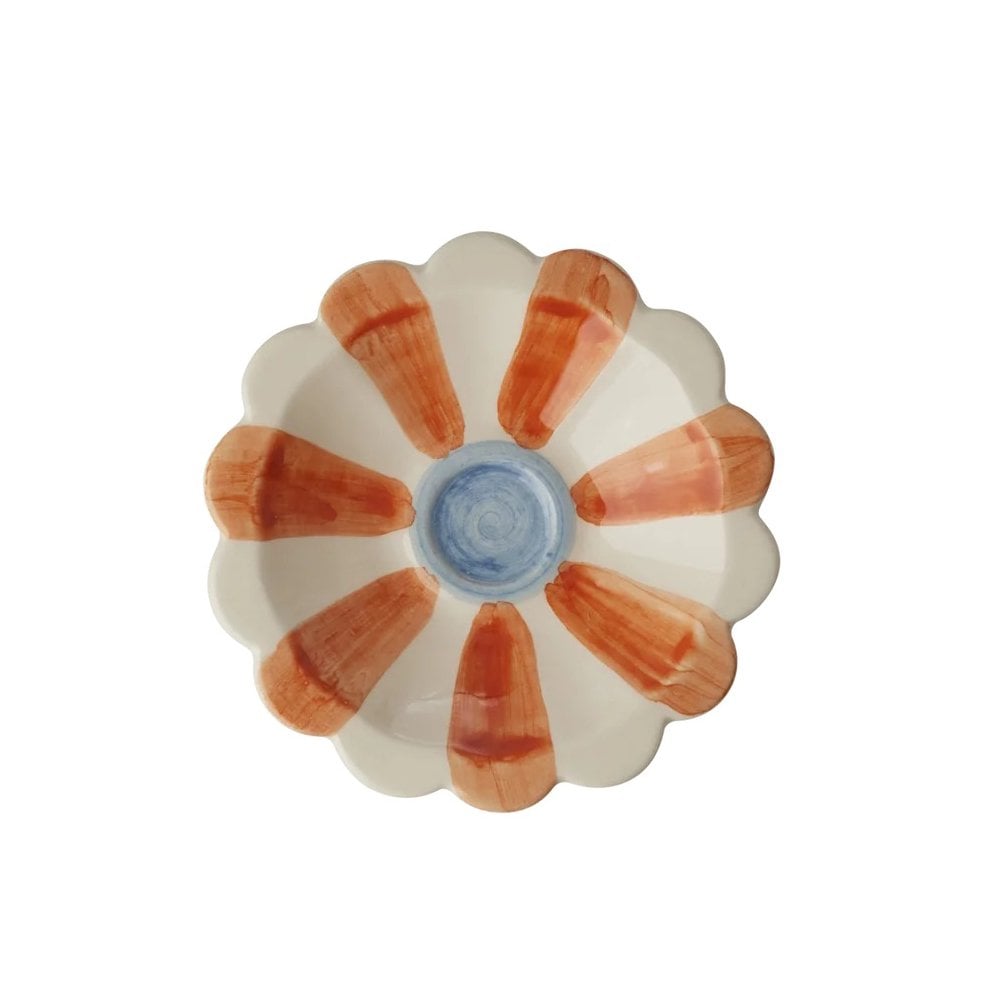 SMALL CERMAIC FLOWER DIPPING BOWL  HAND PAINTED STRIPES