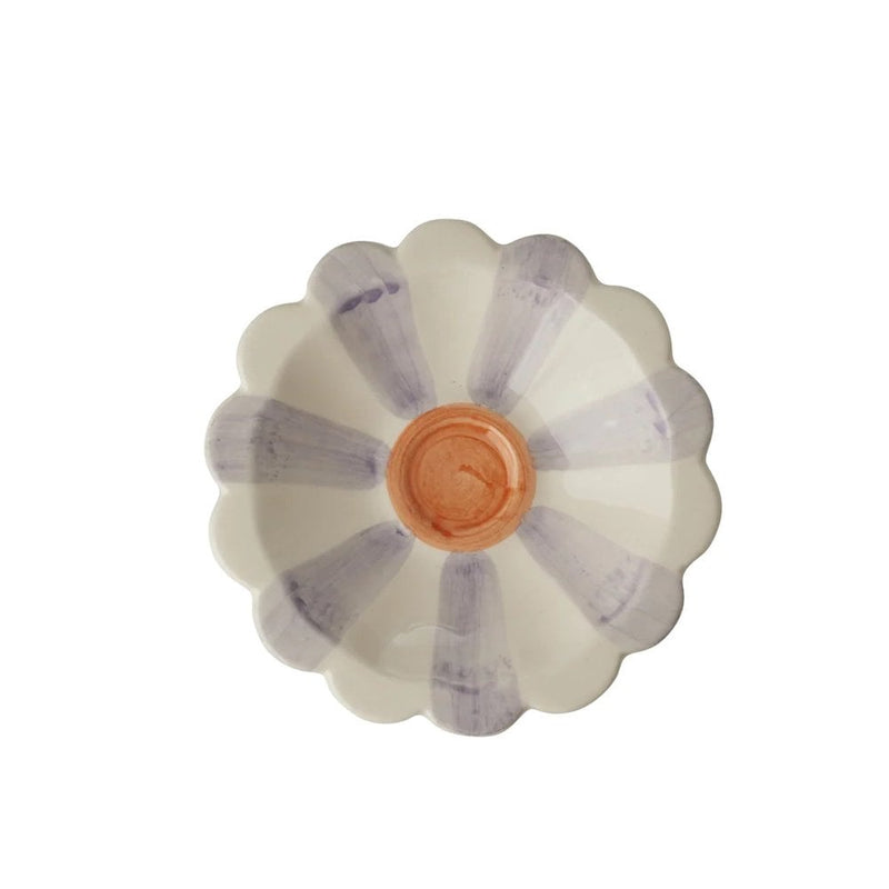 SMALL CERMAIC FLOWER DIPPING BOWL  HAND PAINTED STRIPES - Lavender