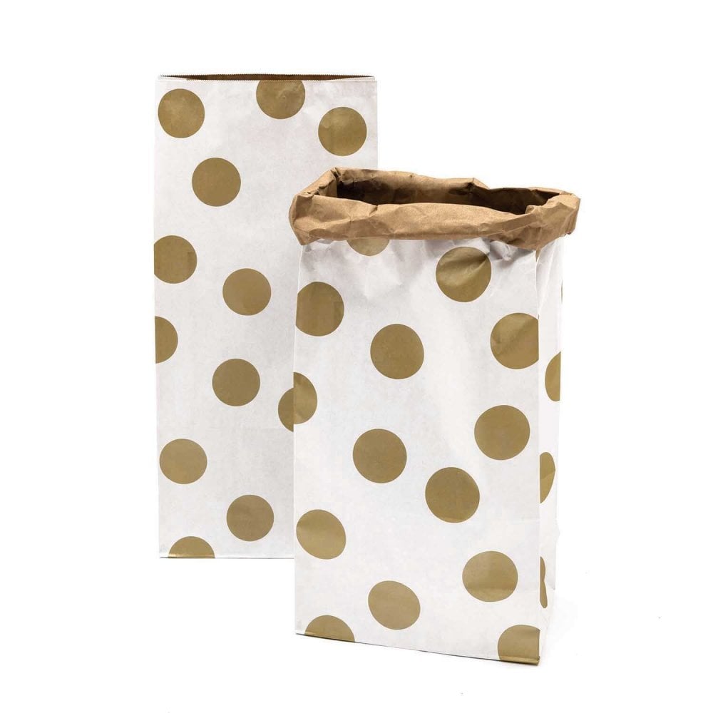 2 LARGE PAPER STORAGE BAGS - GOLD DOT