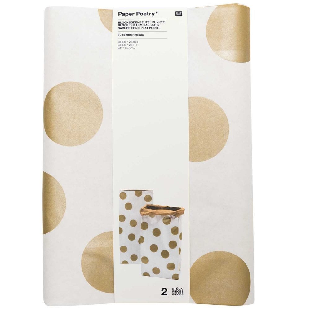2 LARGE PAPER STORAGE BAGS - GOLD DOT