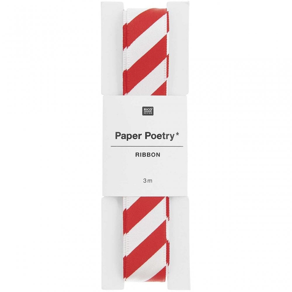 CANDY STRIPE RIBBON - RED + WHITE