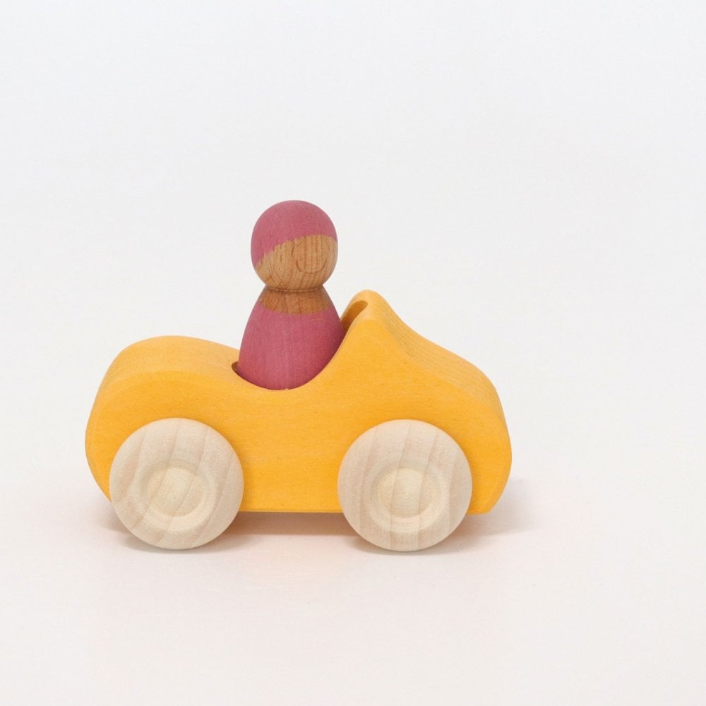 SMALL CONVERTIBLE WOODEN CAR - YELLOW