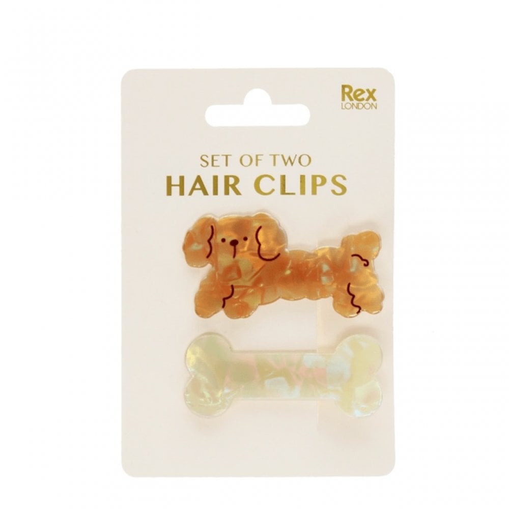 2 HAIR CLIPS - DOG + BONE