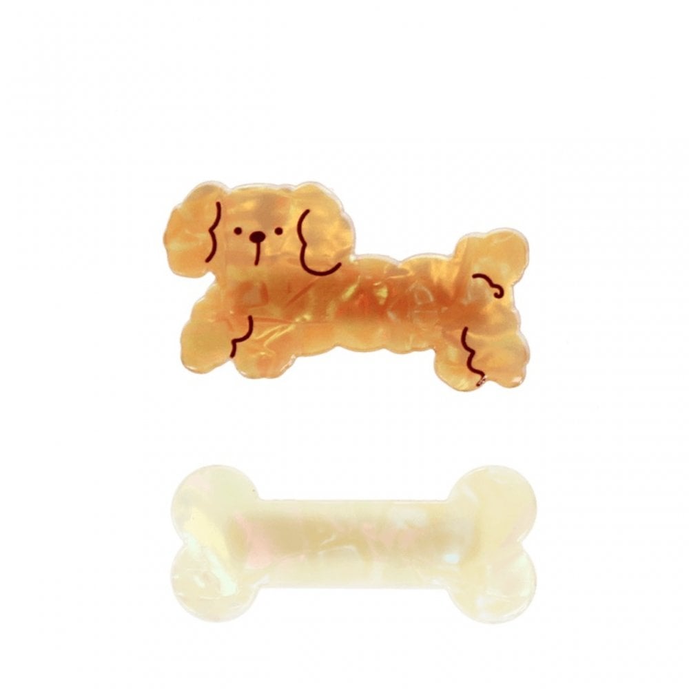 2 HAIR CLIPS - DOG + BONE
