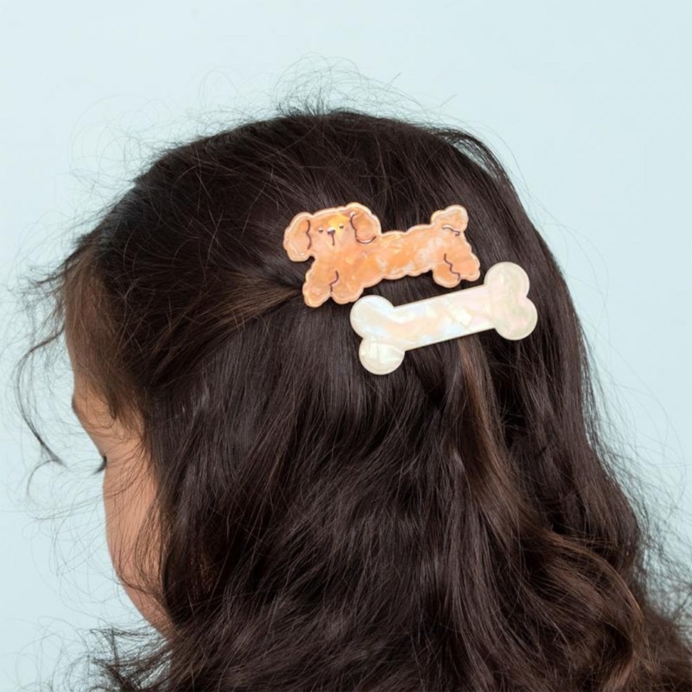 2 HAIR CLIPS - DOG + BONE