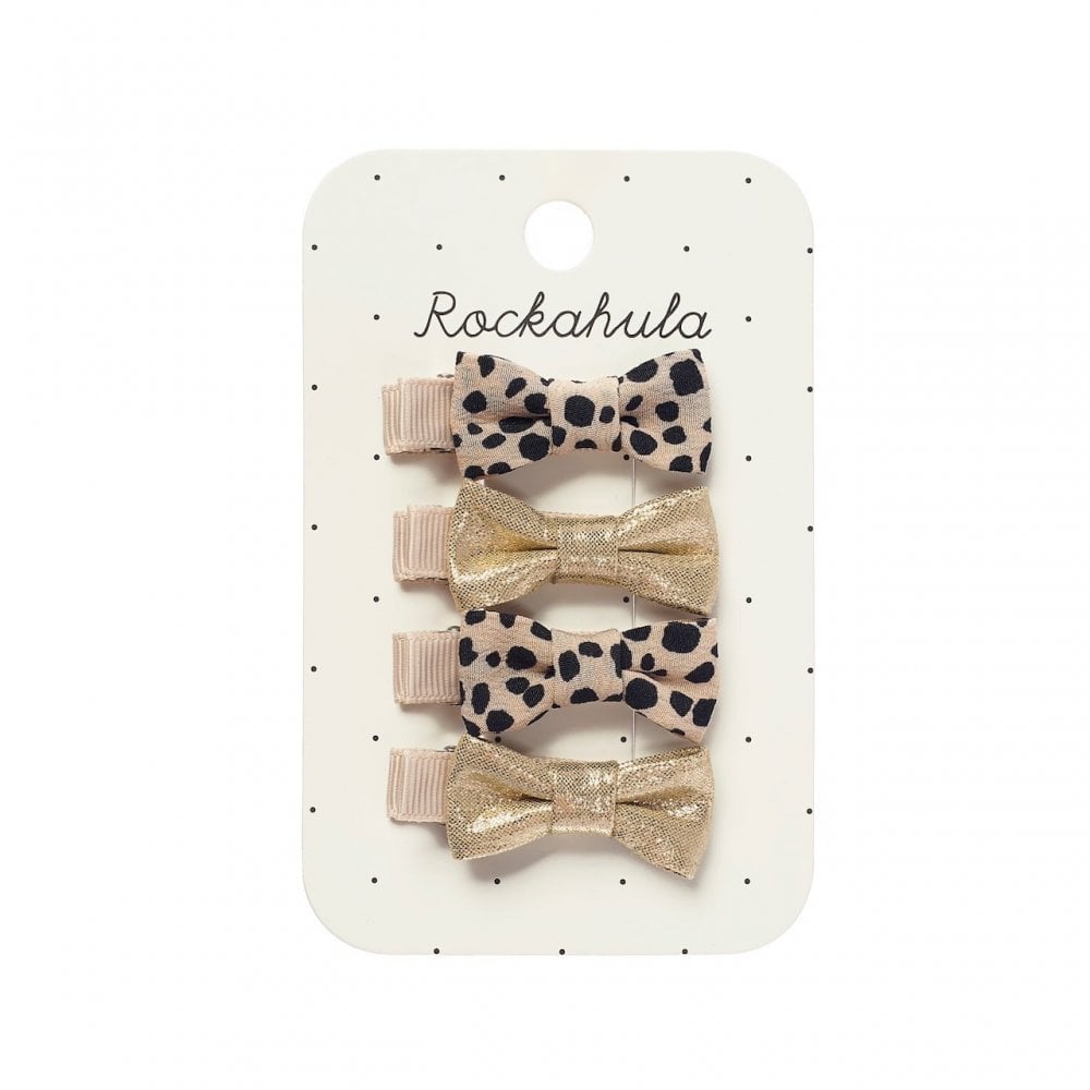 MINI BOW HAIR CLIPS SET - LEOPARD SHIMMER