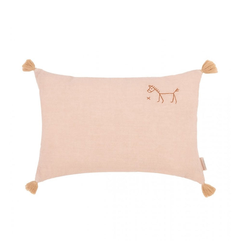 L1N0 TASSEL SMALL EMBROIDERY RECTANGULAR LINEN CUSHION - Deep Blue