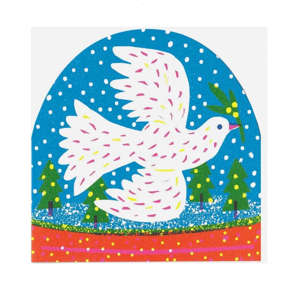 WHITE BIRD SNOWGLOBE CARD
