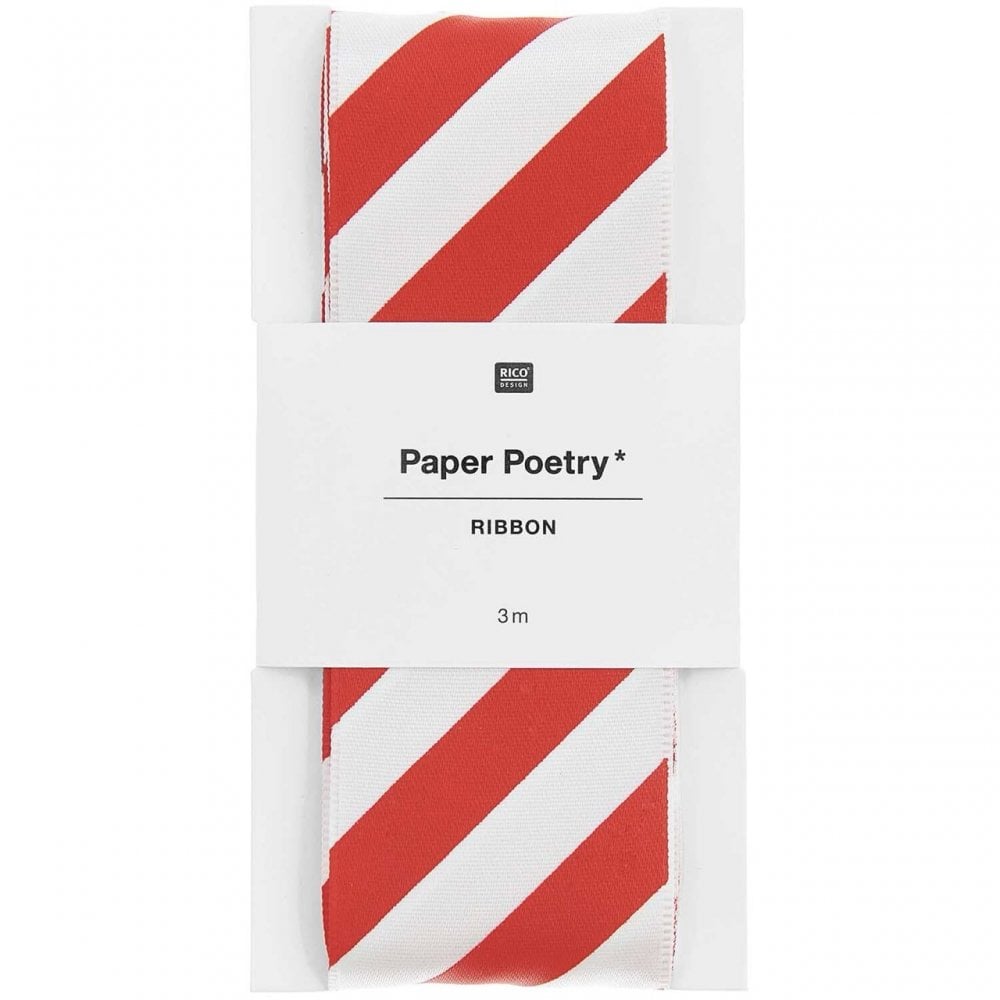 WIDE CANDY STRIPE RIBBON - RED + WHITE
