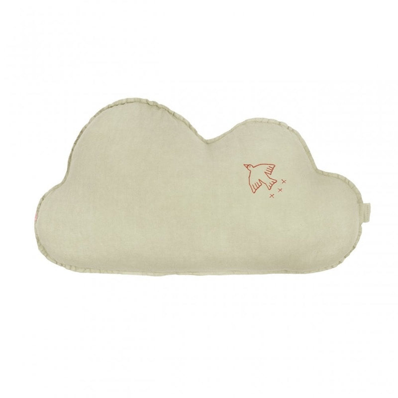 EMBROIDERED CLOUD CUSHION L1N0 WASHED LINEN - Green Matcha
