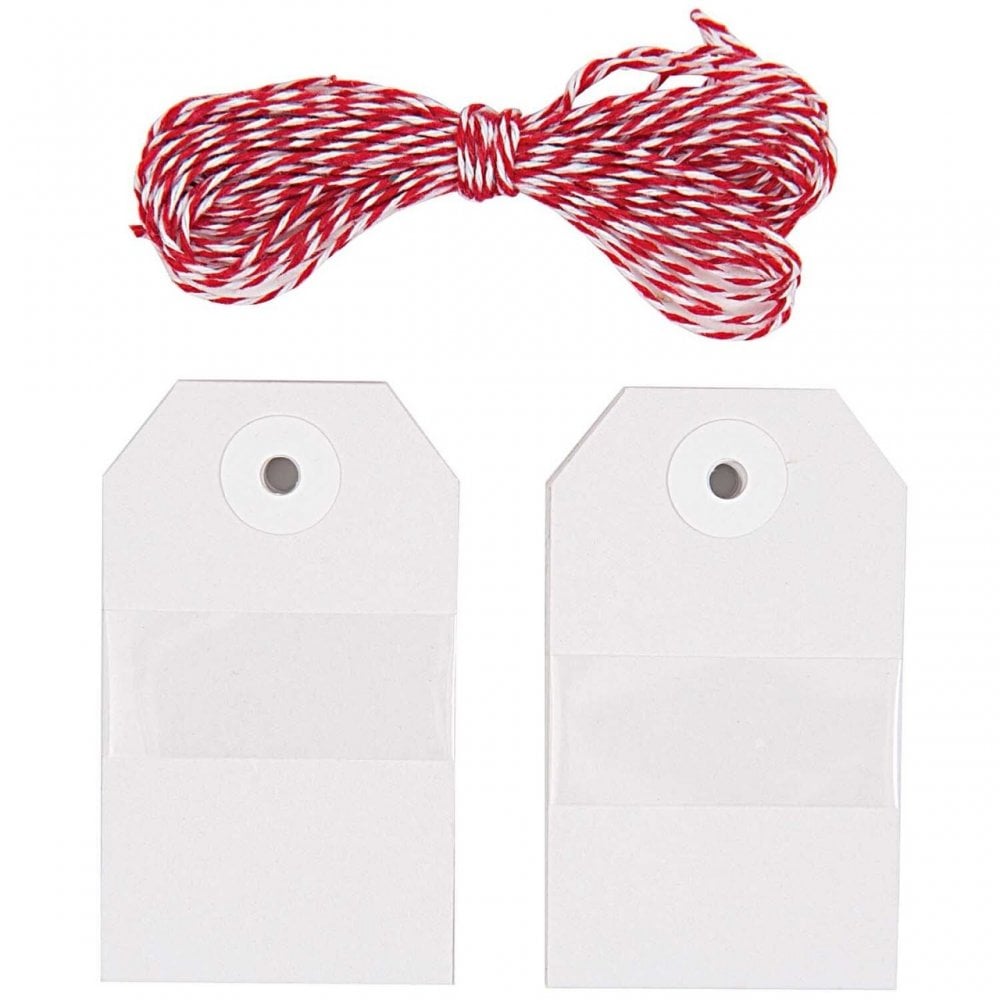 20 WHITE GIFT TAGS WITH STRING