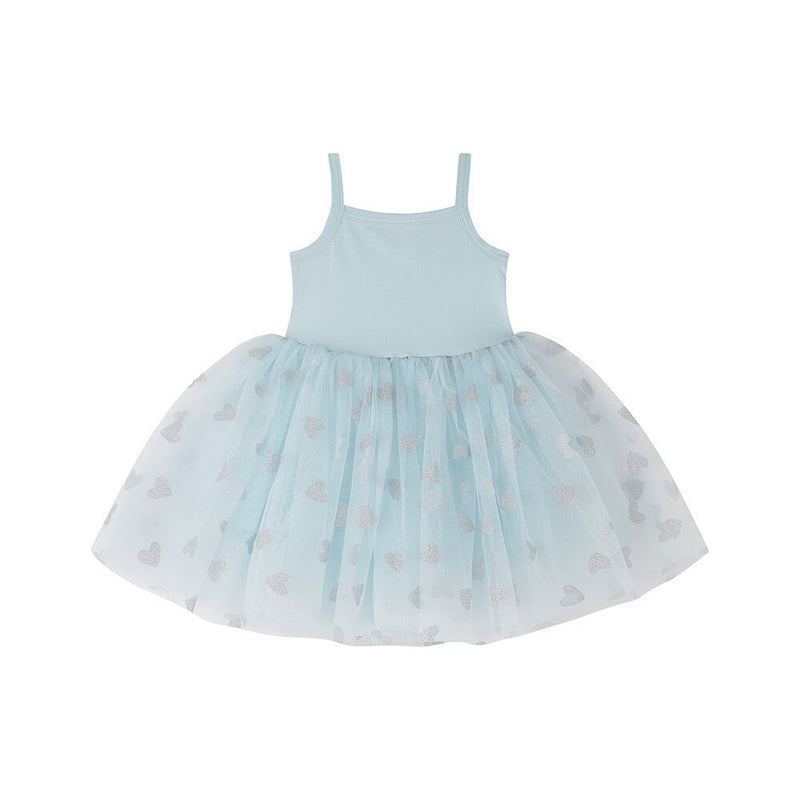 GLITTER HEART DRESS - Sky Blue / Silver
