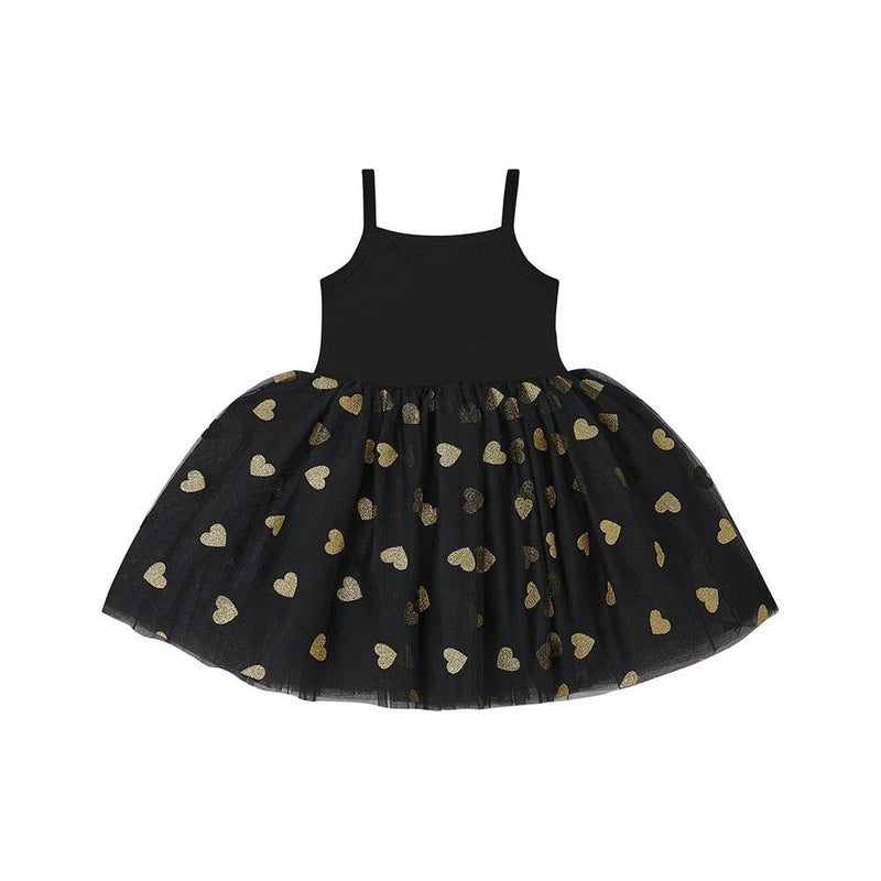 GLITTER HEART DRESS - Black / Gold
