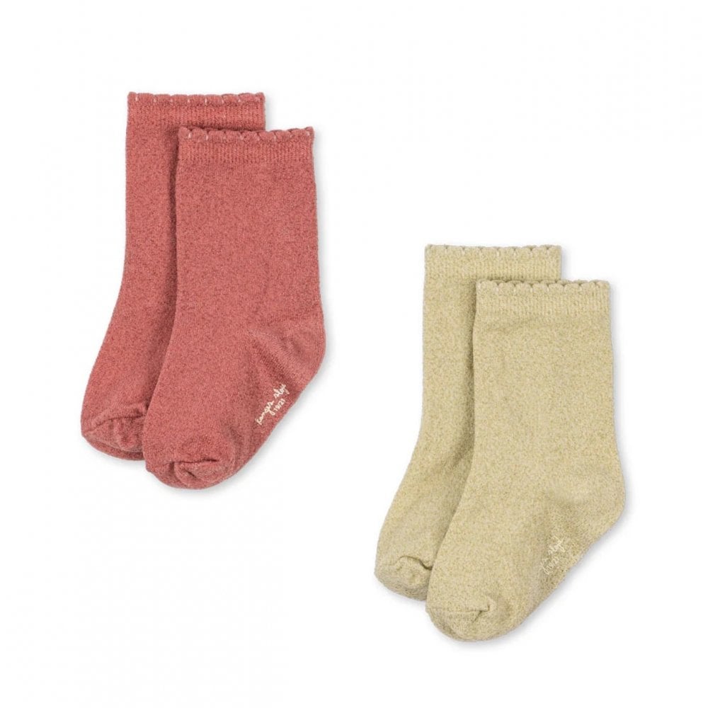 2 PACK GLITTER SOCKS - EGGNOG/ROSETTE