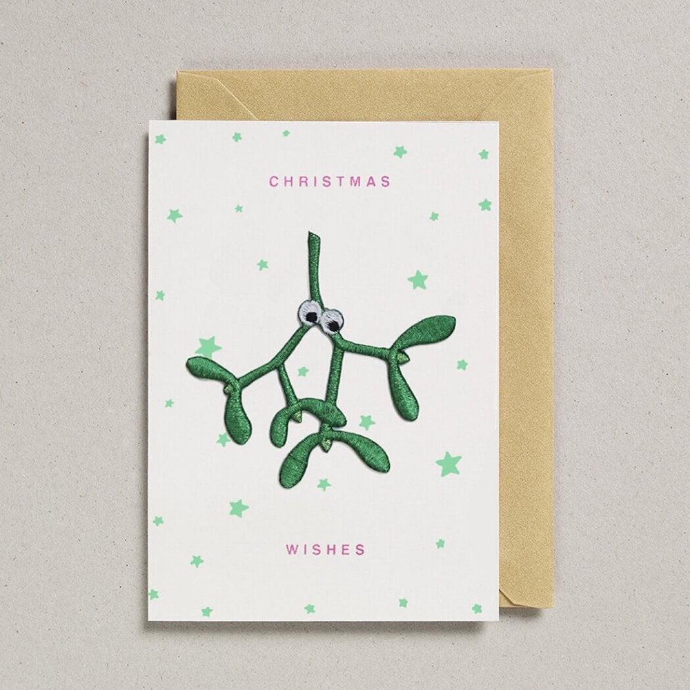 IRON ON PATCH CHRISTMAS CARD MISTLETOE - BEST WISHES