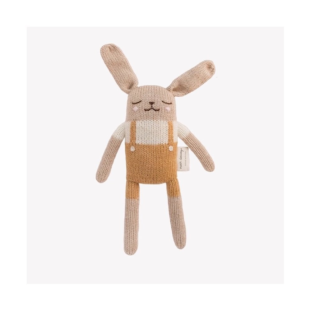 BUNNY KNIT SOFT TOY - OCHRE OVERALLS