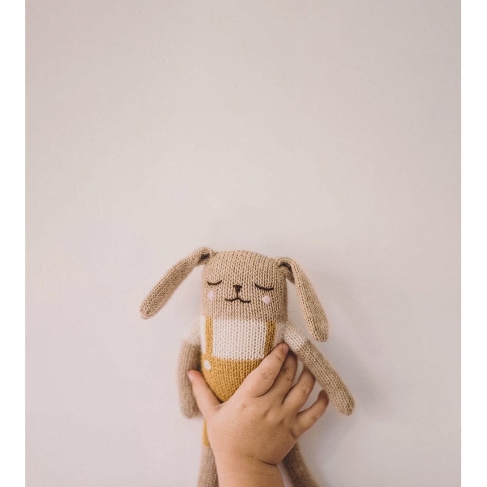 BUNNY KNIT SOFT TOY - OCHRE OVERALLS