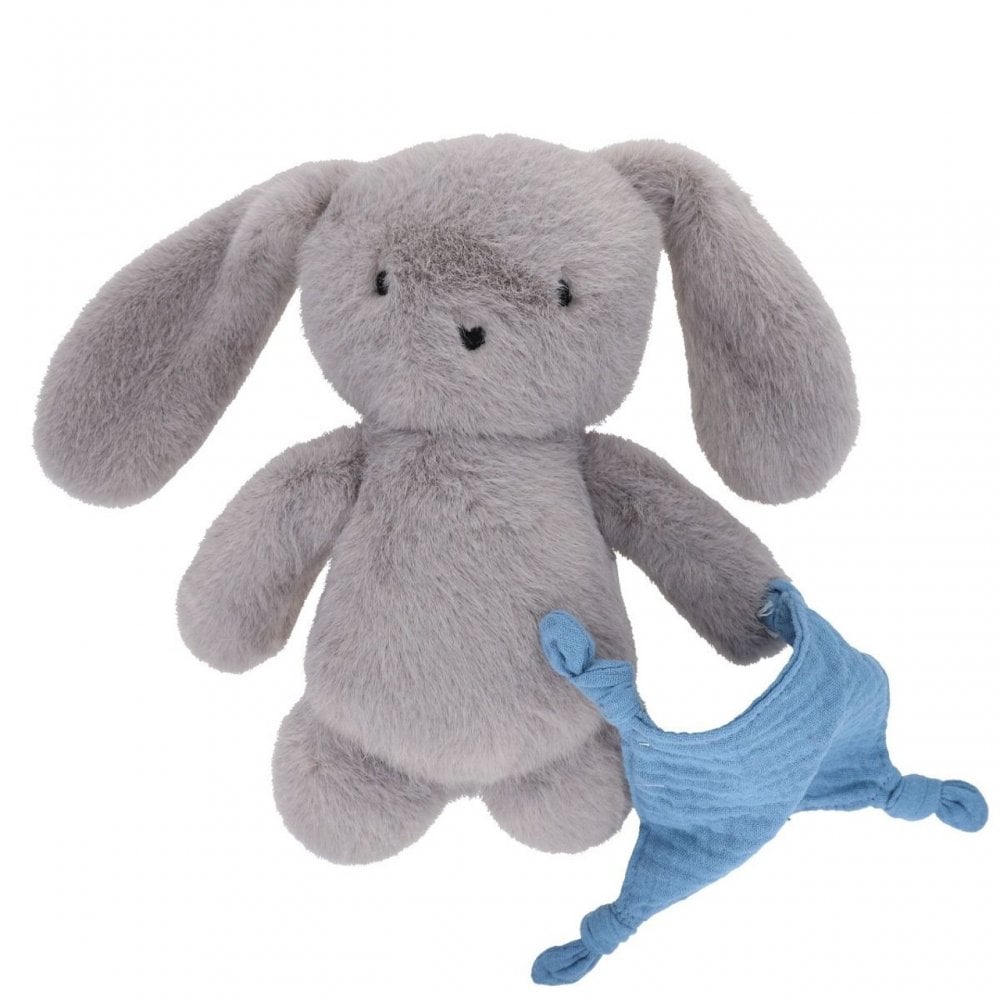 SOFT TOY RABBIT - GREY WITH BLUE COMFORTER