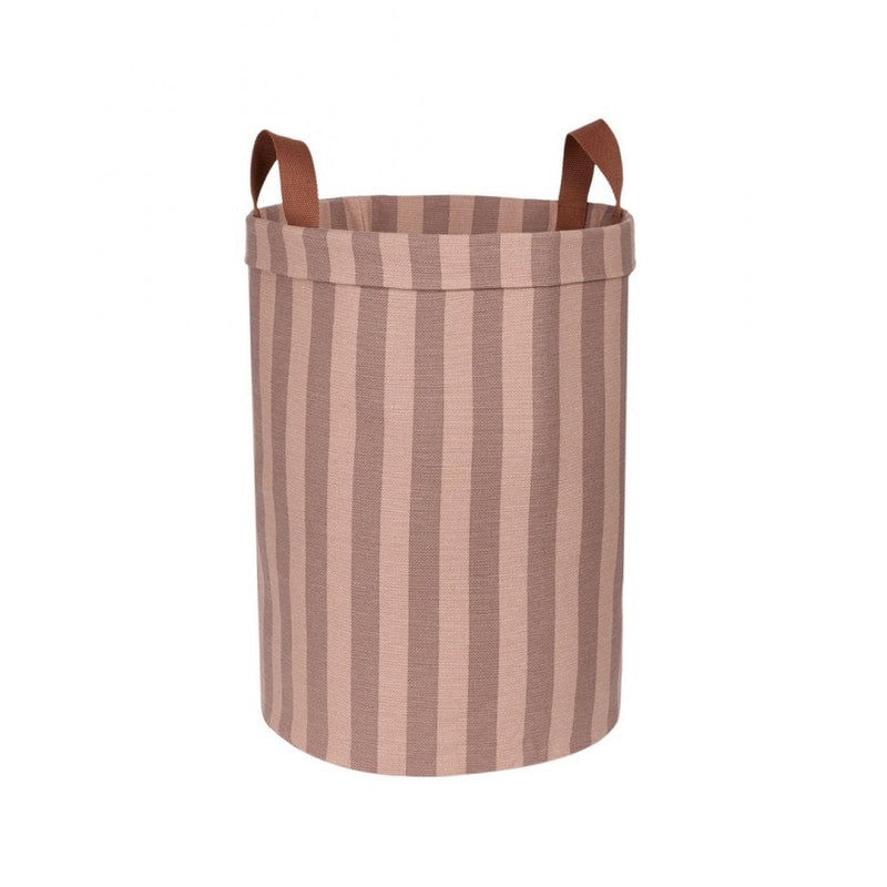 LARGE ROUND STORAGE BASKET - Pink Mauve Stripes