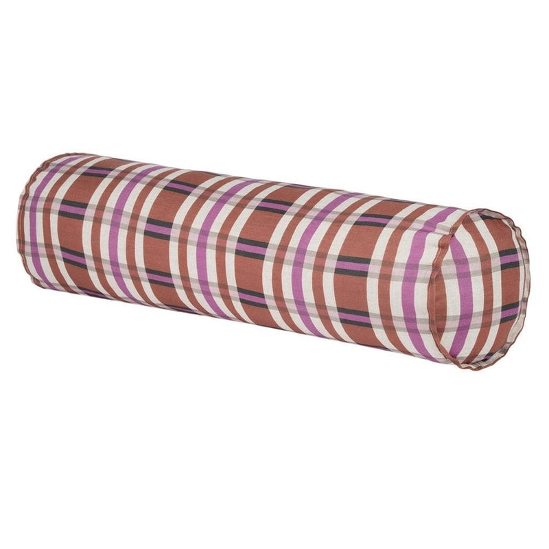 CLIFF CYLINDER LINEN CUSHION - Brown Tartan