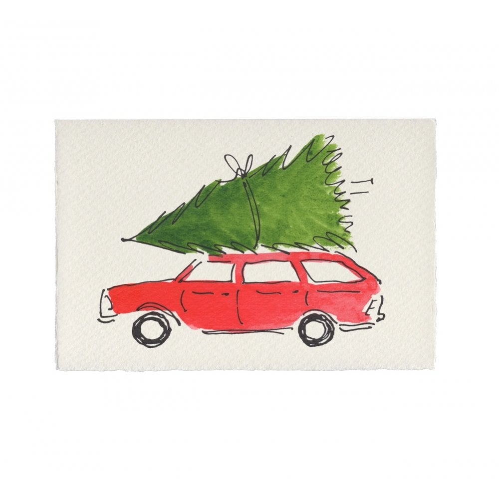 CHRISTMAS TREE + CAR HAND PAINTED CARD