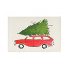 CHRISTMAS TREE + CAR HAND PAINTED CARD