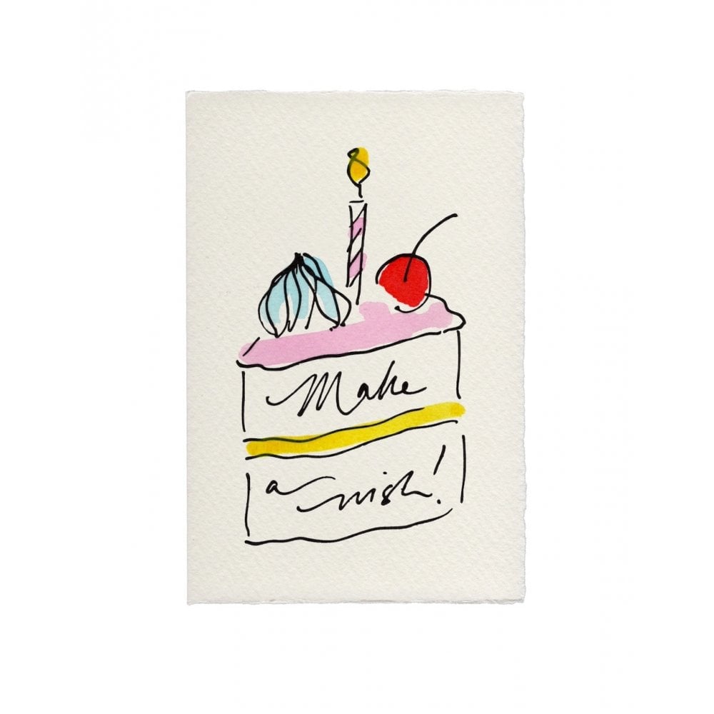 MAKE A WISH CAKE HAND PAINTED CARD