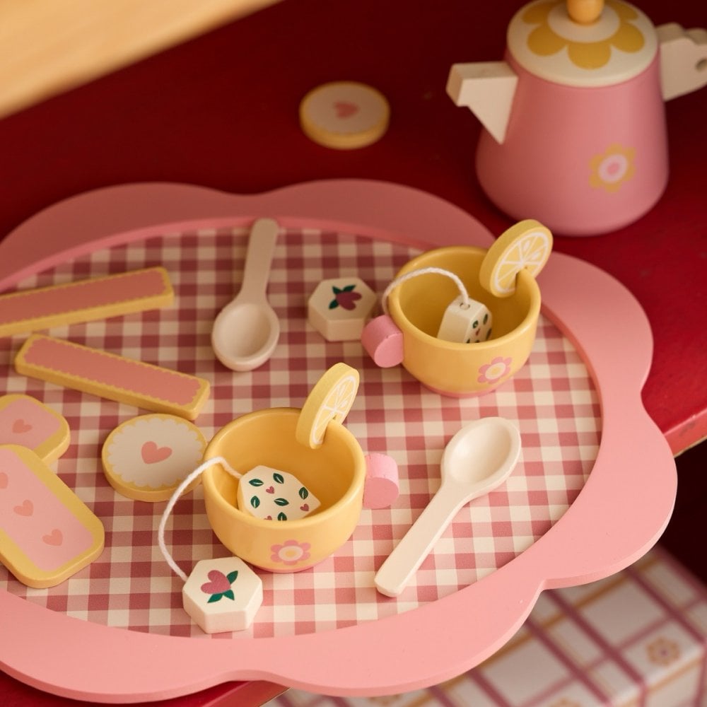 WOODEN TOY RETRO FLOWER TEA SET - PINK
