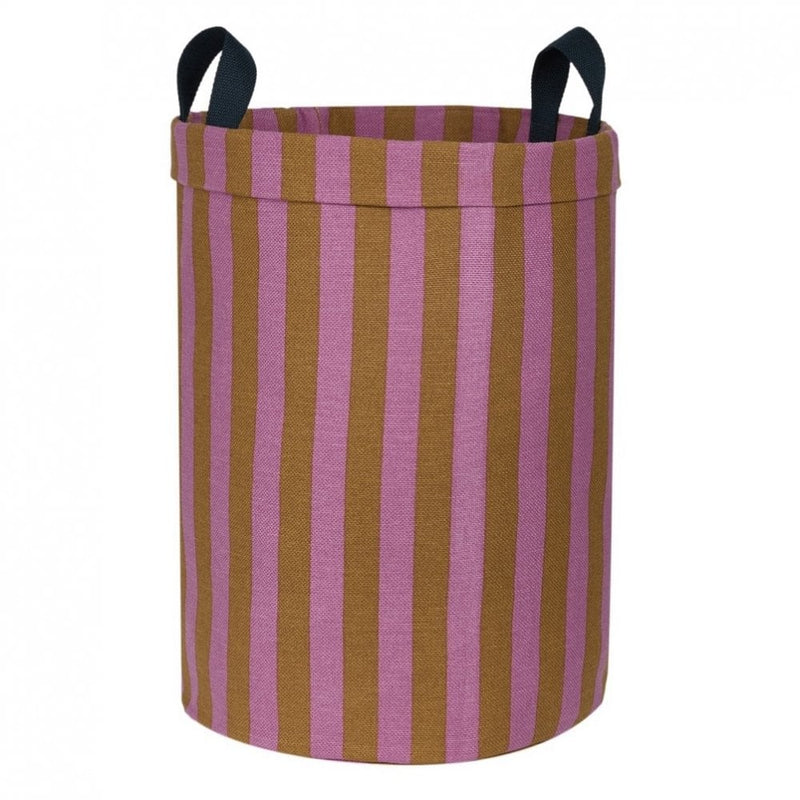 LARGE ROUND STORAGE BASKET - Pink Curry Stripes