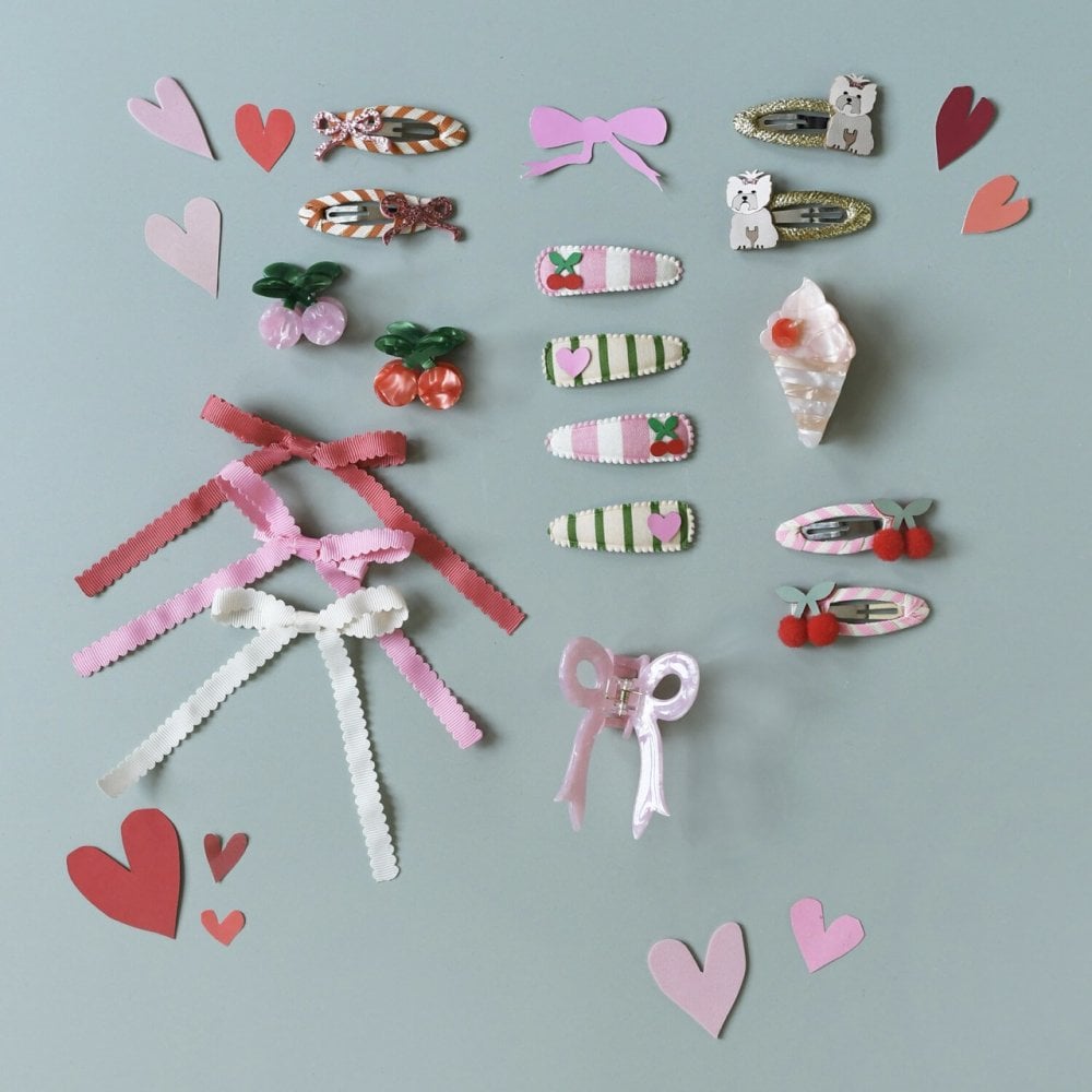 STRIPY GLITTER BOW HAIR CLIPS