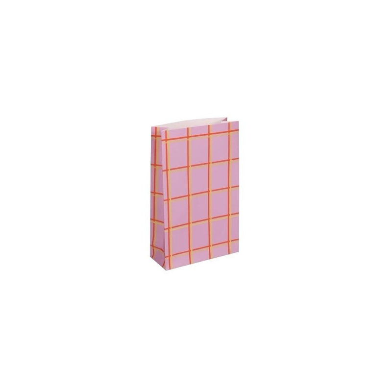 MEDIUM BLOCK BOTTOM GIFT BAG - Tartan Check Pink/Orange