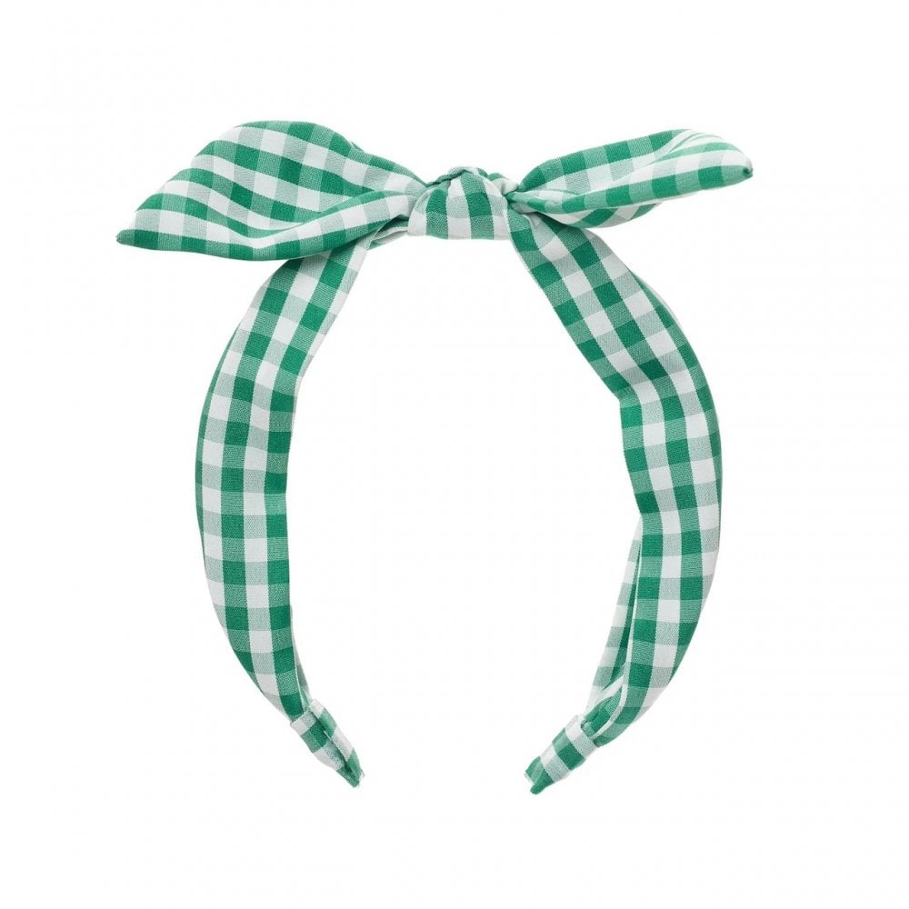 GINGHAM TIE ALICE HEADBAND - GREEN