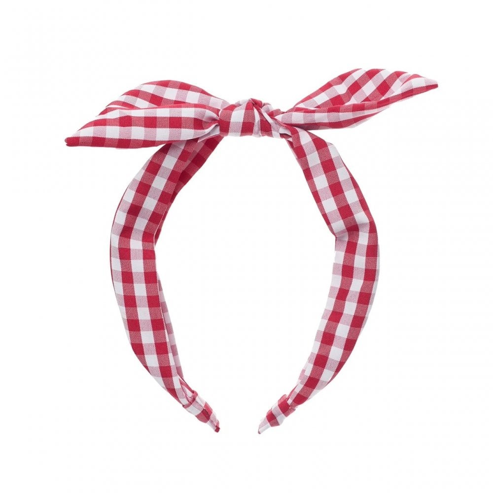 GINGHAM TIE ALICE HEADBAND - RED
