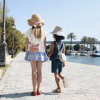 GINGHAM BOW SCALLOPED STRAW SUN HAT - 3-6 YEARS