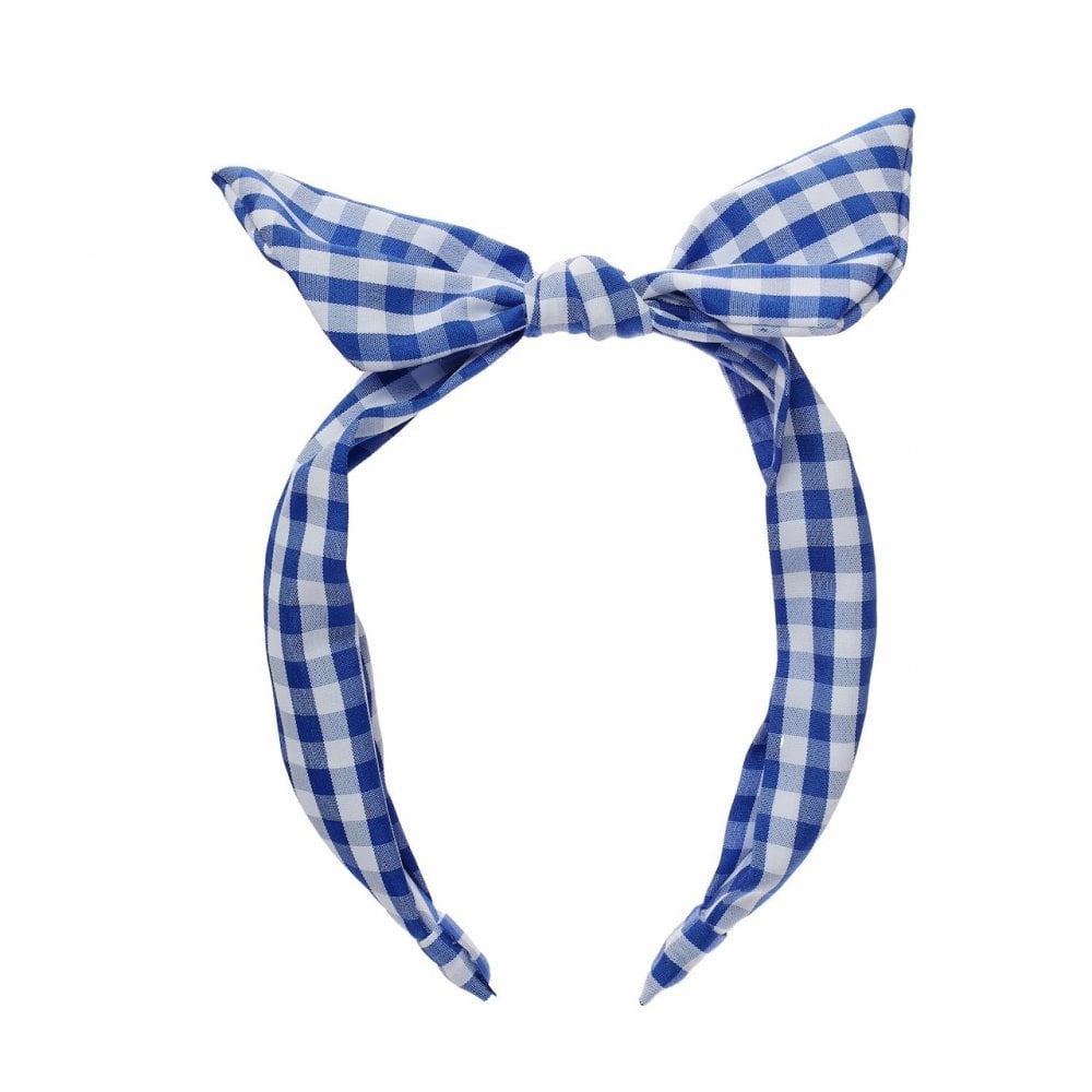 GINGHAM TIE ALICE HEADBAND - BLUE