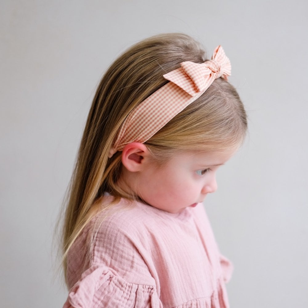PEACH GINGHAM EDIE BOW ALICE HEADBAND